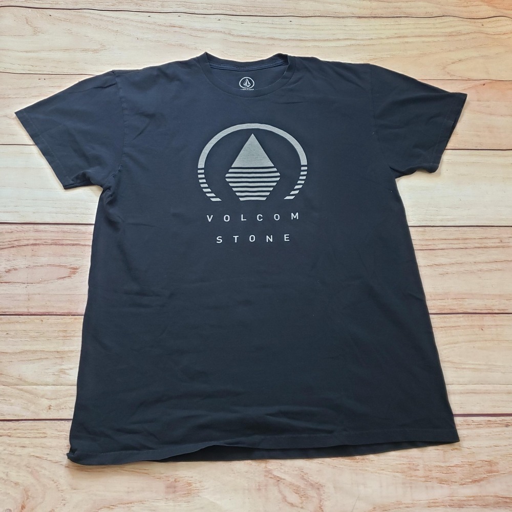 Volcom Shirt Mens L Black Graphic Logo Crew Neck Cotton Skate Basic Skateboard